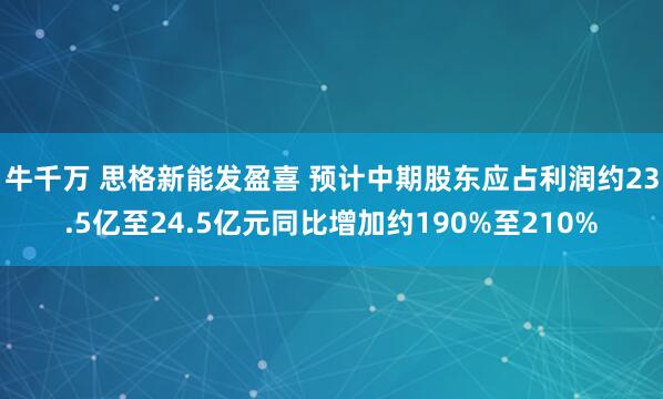 牛千万 思格新能发盈喜 预计中期股东应占利润约23.5亿至24.5亿元同比增加约190%至210%